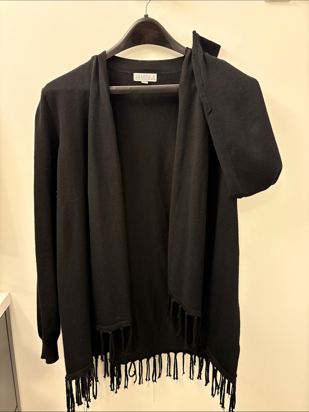 Joseph Abboud Black Open-Front Fringe Cardigan